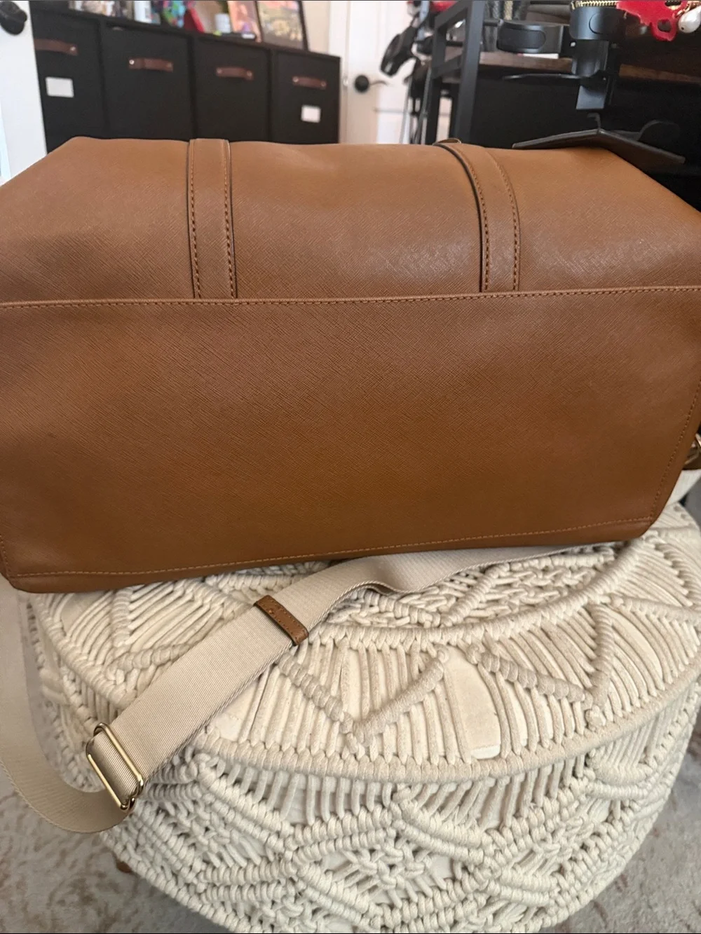 Michael Kors Brown Leather Duffel with Gold Hardware